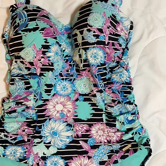 Sunseeker teal floral one piece women’s swimsuit size 14 - Picture 2 of 12